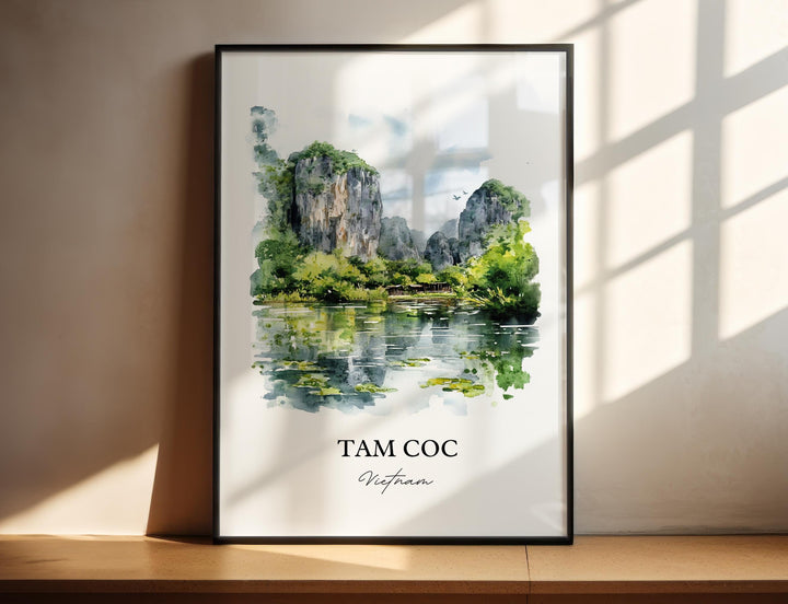 Tam Coc Wall Art, Ninh Bình Print, Vietnam Watercolor Art, Tam Coc Vietnam Gift, Travel Print, Travel Poster, Housewarming Gift