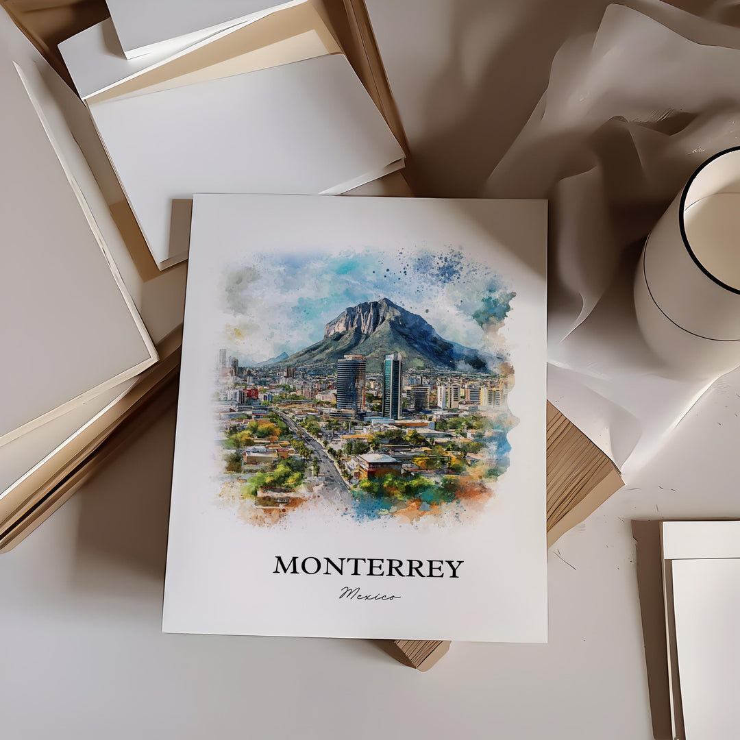 Monterrey Mexico Wall Art, Nuevo León Print, Mexico Watercolor Art, Monterrey MX Gift, Travel Print, Travel Poster, Housewarming Gift