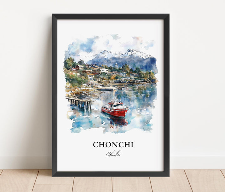 Chonchi Chile Wall Art, Chonchi Chile Print, Chile Watercolor Art, Chonchi Chile Gift, Travel Print, Travel Poster, Housewarming Gift