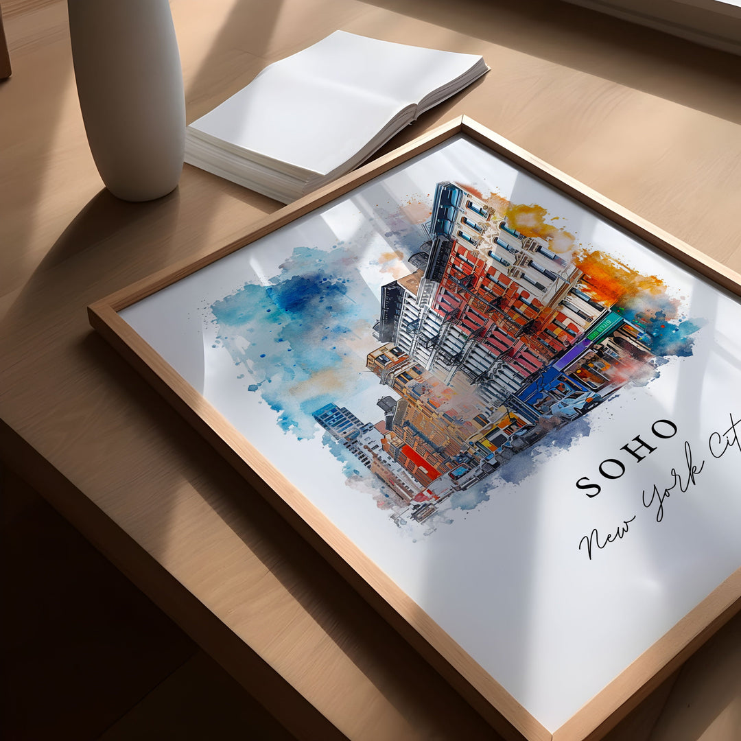 SoHo NYC watercolor travel art - Manhattan, SoHo print, Wedding gift, Birthday present, Custom Text, Perfect Gift