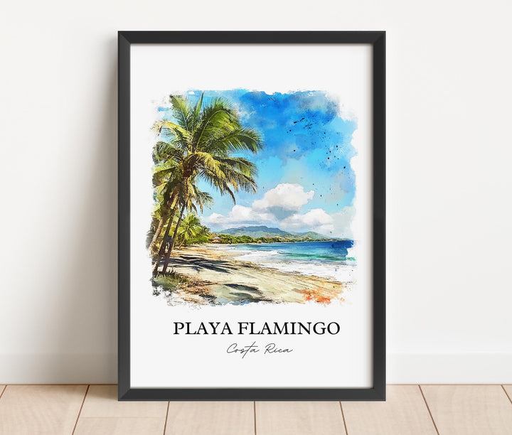Playa Flamingo Wall Art, Flamingo Beach Print, Costa Rica Watercolor, Playa Flamingo Gift, Travel Print, Travel Poster, Housewarming Gift