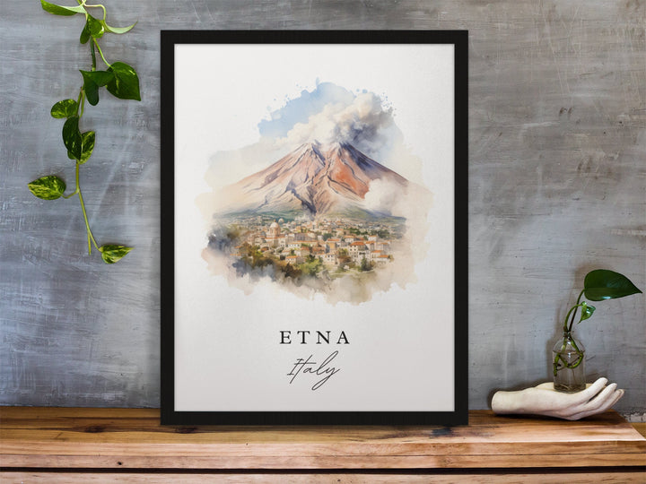 Etna traditional travel art - Italy, Etna poster print, Wedding gift, Birthday present, Custom Text, Perfect Gift