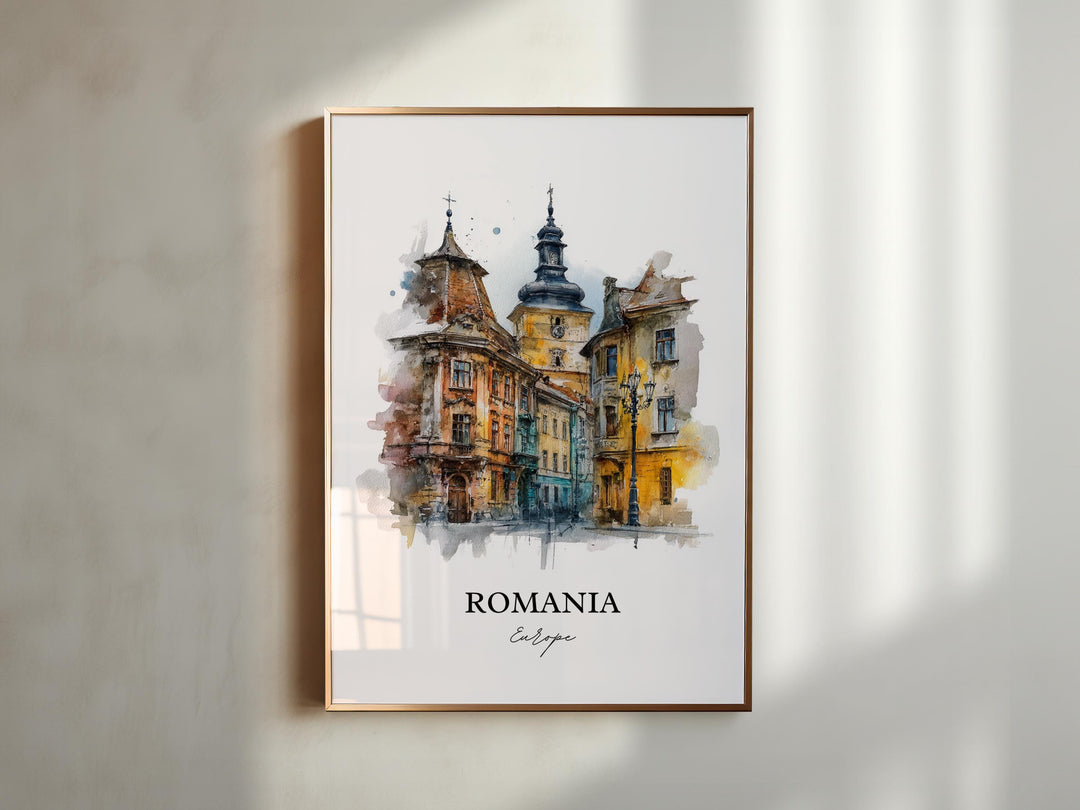 Romania Wall Art, Romania Print, Romania Watercolor Art, Romania Gift, Travel Print, Travel Poster, Housewarming Gift