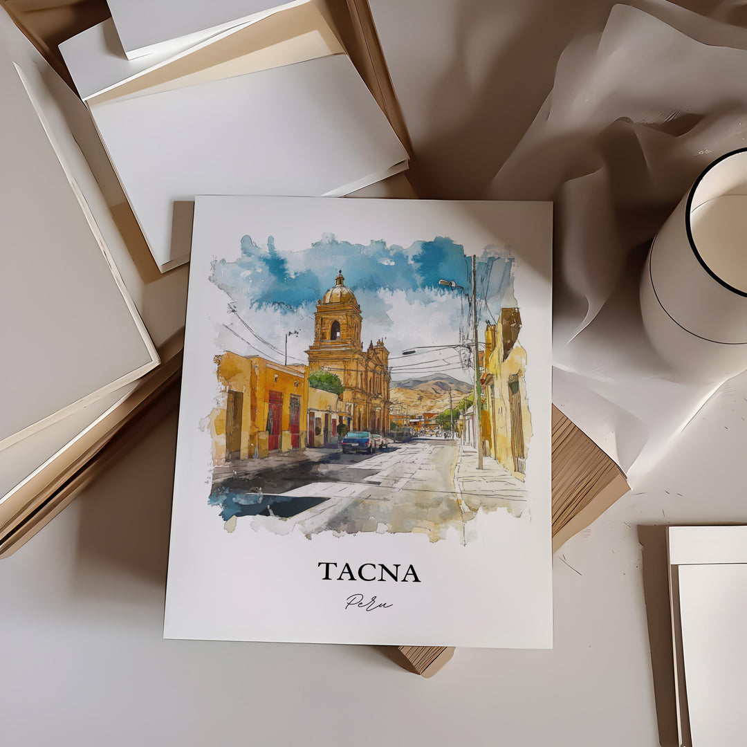 Tacna Peru Wall Art, San Pedro de Tacna Print, Peru Watercolor Art, Tacna Gift, Travel Print, Travel Poster, Housewarming Gift
