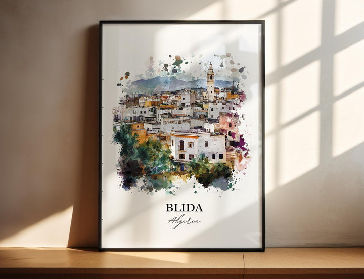 Blida Algeria Wall Art, Algiers Print, Algeria Watercolor Art, Blida Algeria Gift, Travel Print, Travel Poster, Housewarming Gift