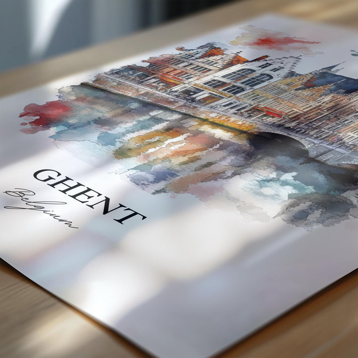 Ghent Belgium Wall Art, Ghent Print, Belgium Watercolor Art, Ghent Belgium Gift, Travel Print, Travel Poster, Housewarming Gift
