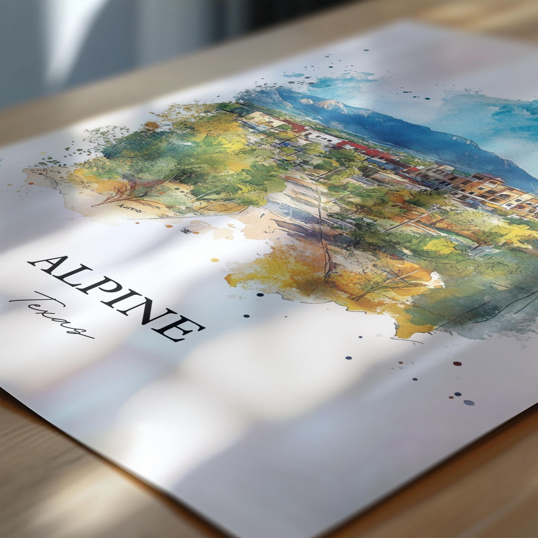Alpine Texas Wall Art, Brewster County Print, Texas Watercolor Art, Alpine Texas Gift, Travel Print, Travel Poster, Housewarming Gift