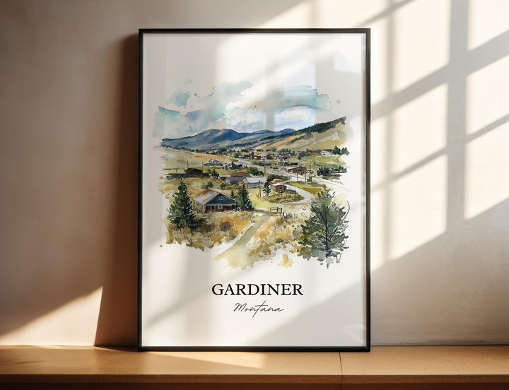 Gardiner MT Wall Art, Gardiner Montana Print, Montana Watercolor Art, Montana Gift, Travel Print, Travel Poster, Housewarming Gift