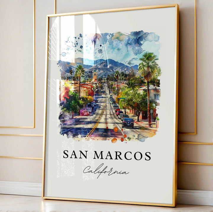 San Marcos California Wall Art, San Marcos Print, San Marcos Watercolor Art, San Marcos Gift,