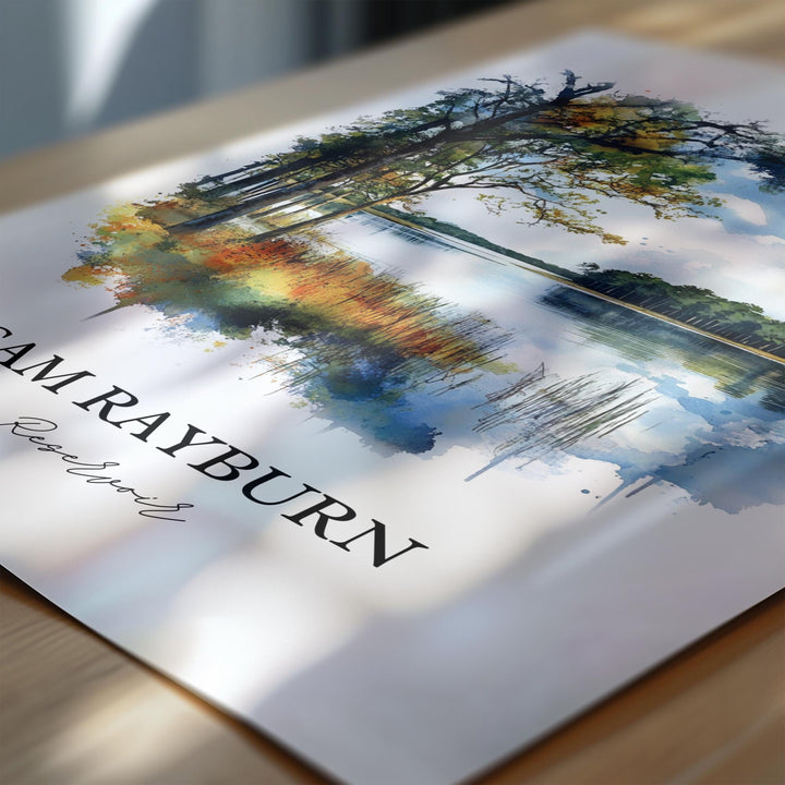 Sam Rayburn Reservoir Art, Deep East Texas Print, Texas Watercolor Art, Sam Rayburn TX Gift, Travel Print, Travel Poster, Housewarming Gift