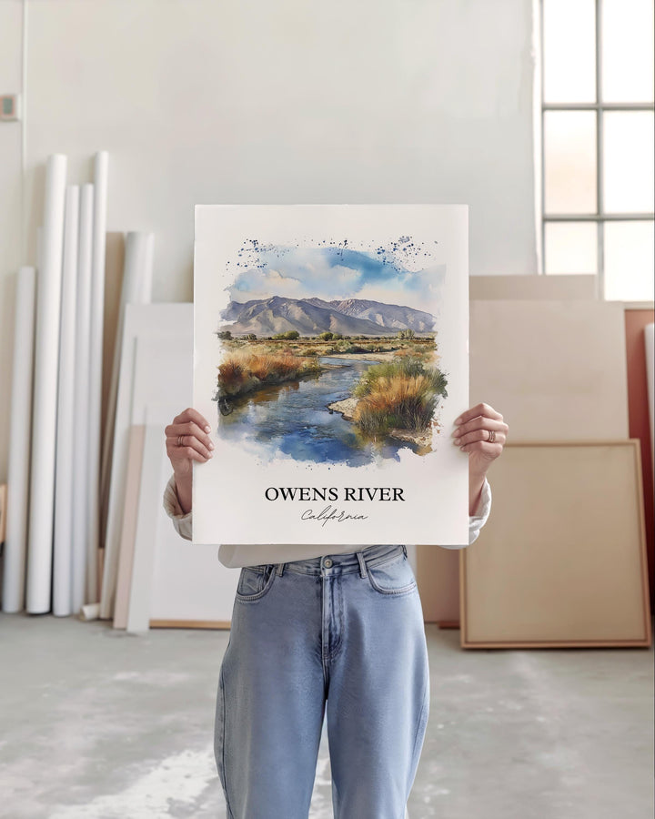 Owens River CA Wall Art, Owens Valley Print, California Watercolor Art, Owens River CA Gift, Travel Print, Travel Poster, Housewarming Gift