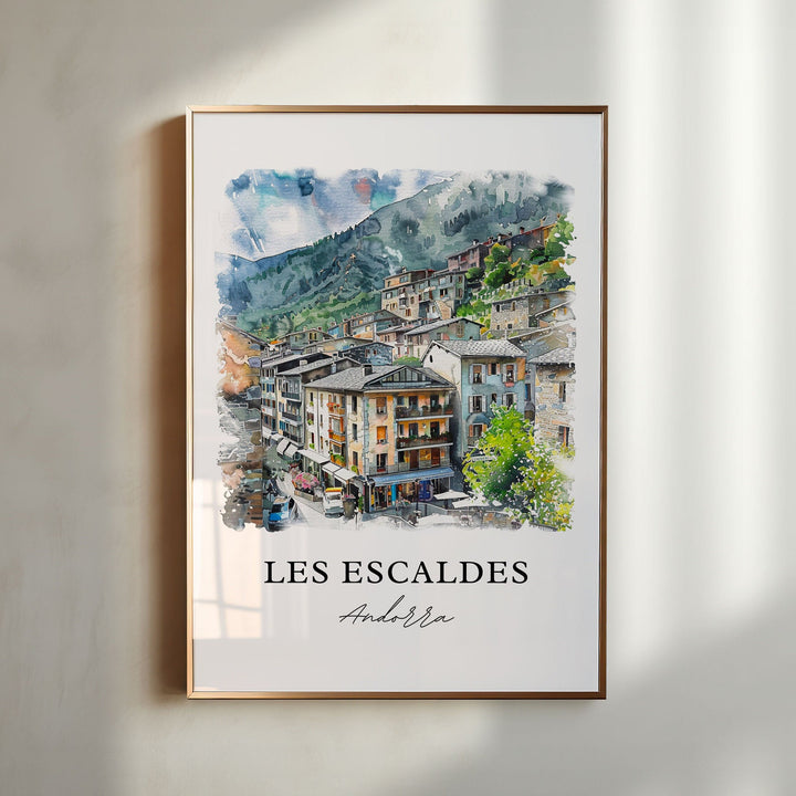 Les Escaldes Wall Art, Andorra Print, Les Escaldes Watercolor, Les Escaldes Andorra Gift,