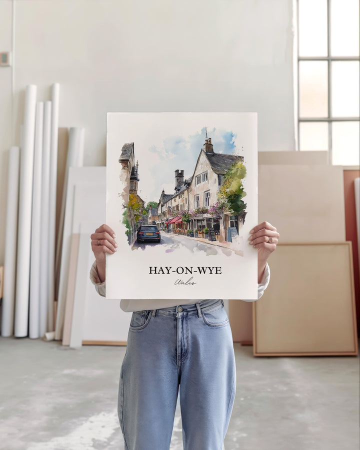 Hay-on-Wye Wall Art, Powys Wales Print, Wales Watercolor Art, Hay-on-Wye Gift, Travel Print, Travel Poster, Housewarming Gift