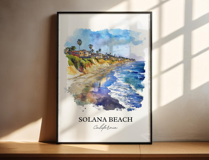 Solana Beach Wall Art, San Diego County Print, SoCal Watercolor Art, Solana Beach Gift, Travel Print, Travel Poster, Housewarming Gift