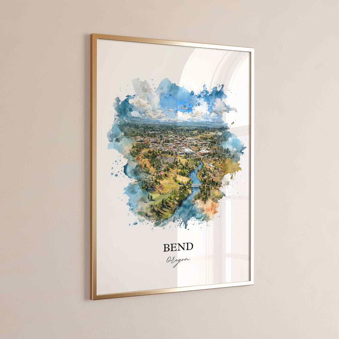 Bend, Oregon Wall Art, Bend Print, Bend OR Watercolor Art, Bend Oregon Gift, Travel Print, Travel Poster, Housewarming Gift