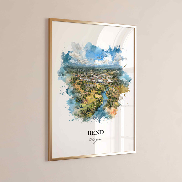 Bend, Oregon Wall Art, Bend Print, Bend OR Watercolor Art, Bend Oregon Gift, Travel Print, Travel Poster, Housewarming Gift