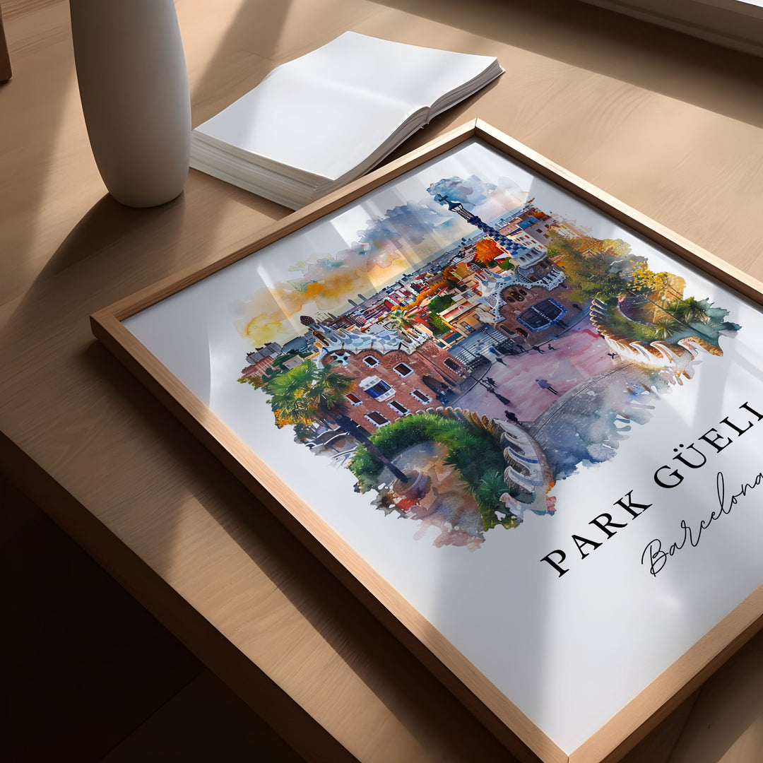 Park Guell Wall Art, Barcelona Print, Park Guel Wall Art, Spain Gift, Barcelona Travel Print, Travel Poster, Travel Gift, Housewarming Gift