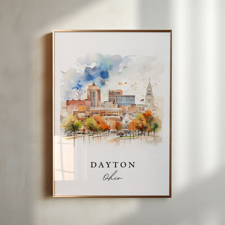 Dayton traditional travel art - Ohio, Dayton poster, Wedding gift, Birthday present, Custom Text, Personalized Gift