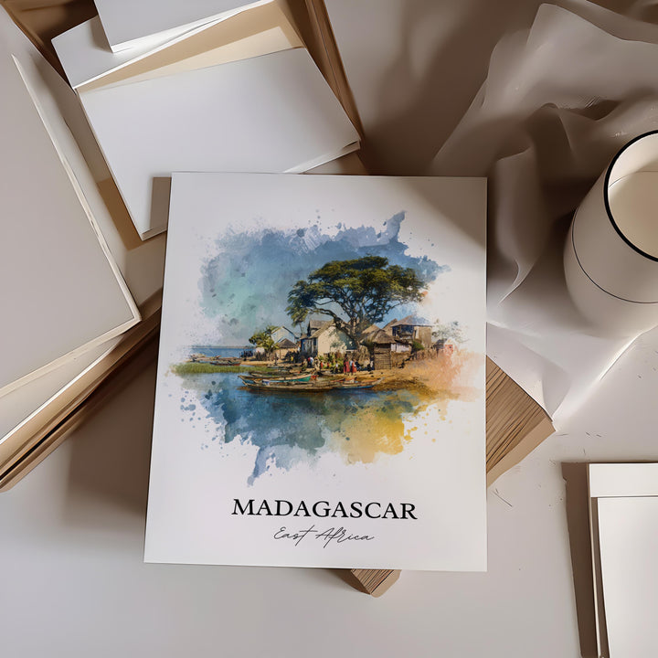Madagascar Wall Art, Madagascar Print, Africa Watercolor Art, Eastern Africa Gift, Travel Print, Madagascar Travel Poster, Housewarming Gift