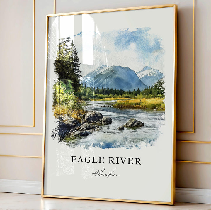 Eagle River, Alaska Watercolor Art Print