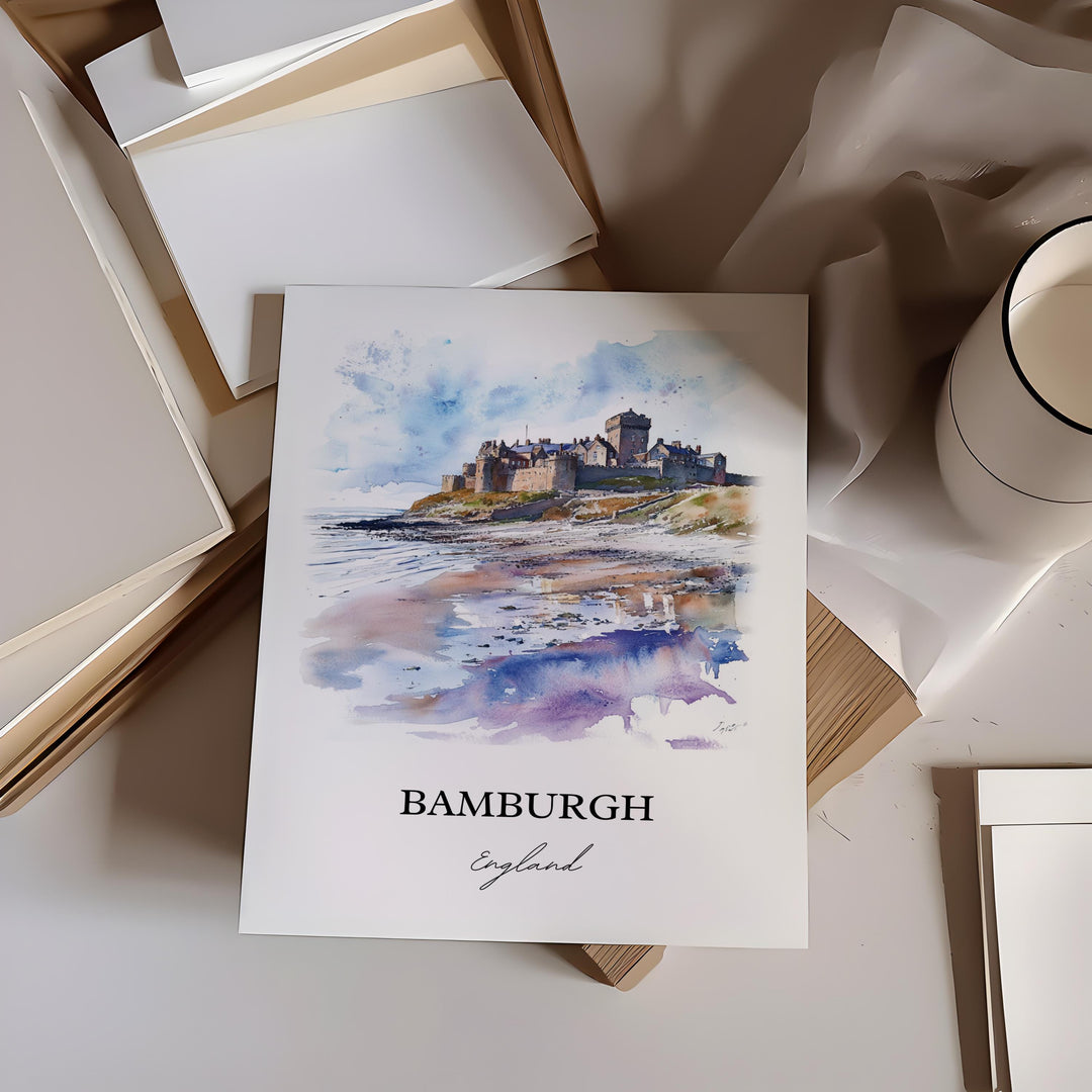 Bamburgh UK Wall Art, Northumberland Print, England Watercolor Art, Bamburgh England Gift, Travel Print, Travel Poster, Housewarming Gift
