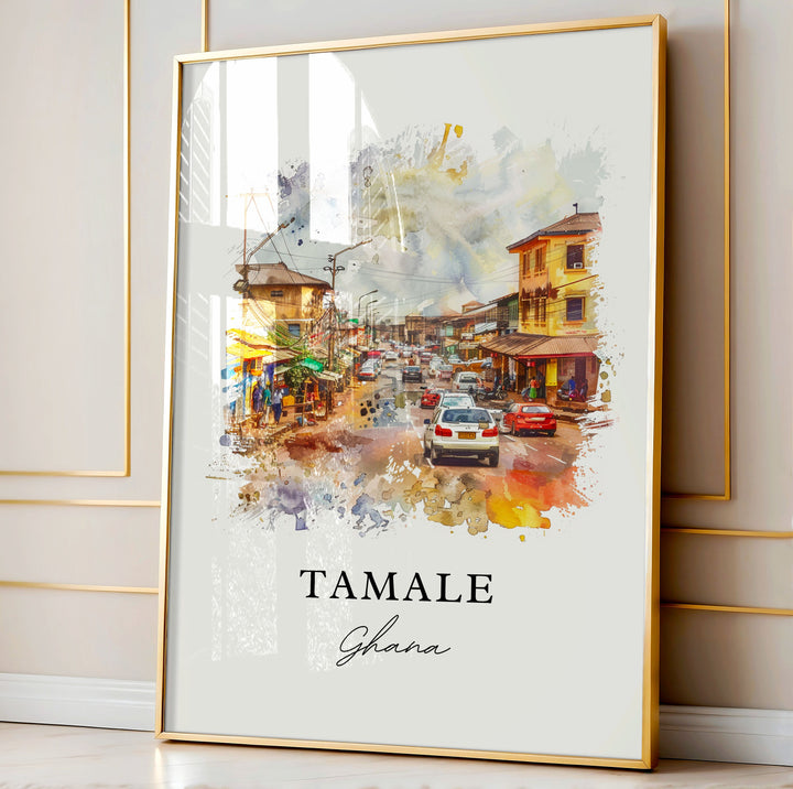 Tamale Ghana Art, Ghana Print, Tamale Ghana Watercolor Art, Tamale Ghana Gift,