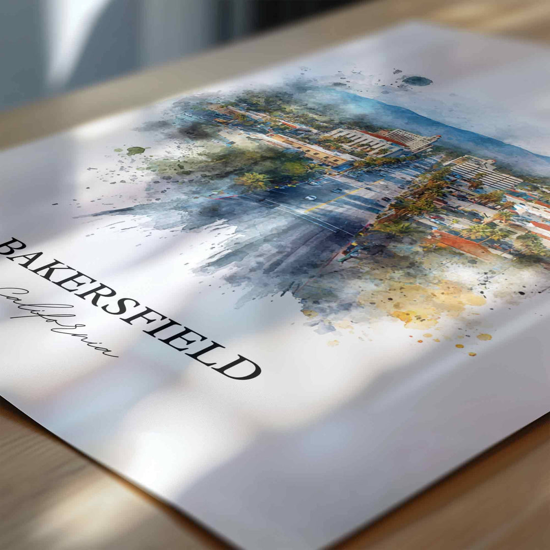 Bakersfield, California Wall Art, Bakersfield Print, Bakersfield Watercolor Art, Bakersfield Gift, Travel Print, Travel Poster, Housewarming Gift