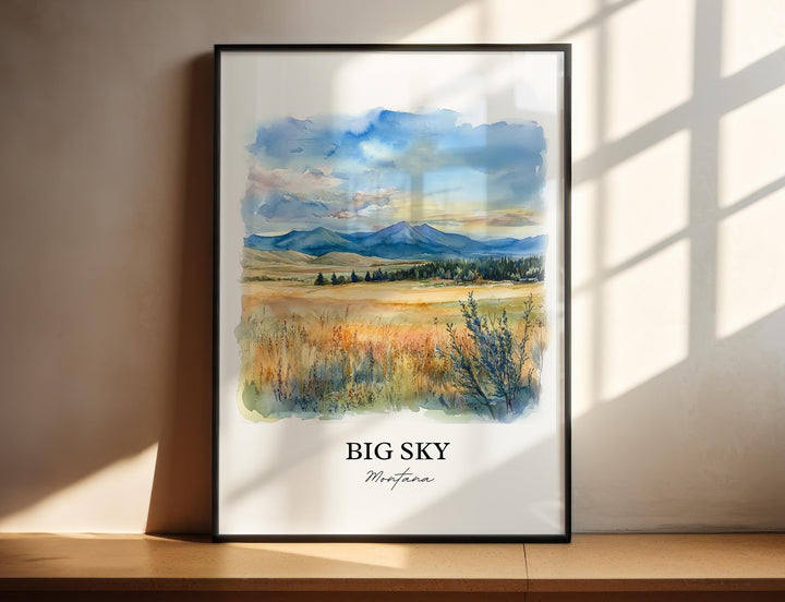 Big Sky MT Wall Art, Big Sky Montana Print, Montana Watercolor Art, Big Sky MT Gift, Travel Print, Travel Poster, Housewarming Gift