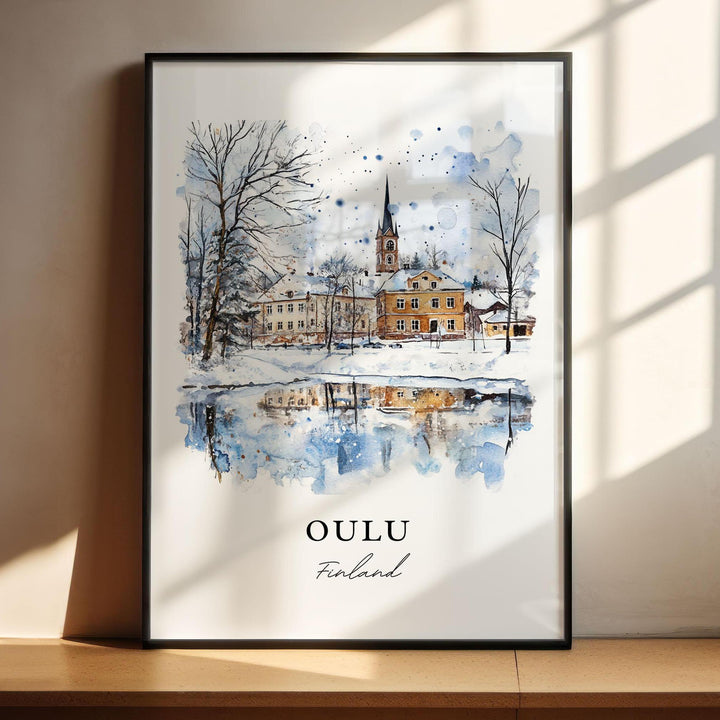 Oulu Finland Wall Art, Oulu Print, Central Finland Watercolor Art, Oulujoki River Gift,