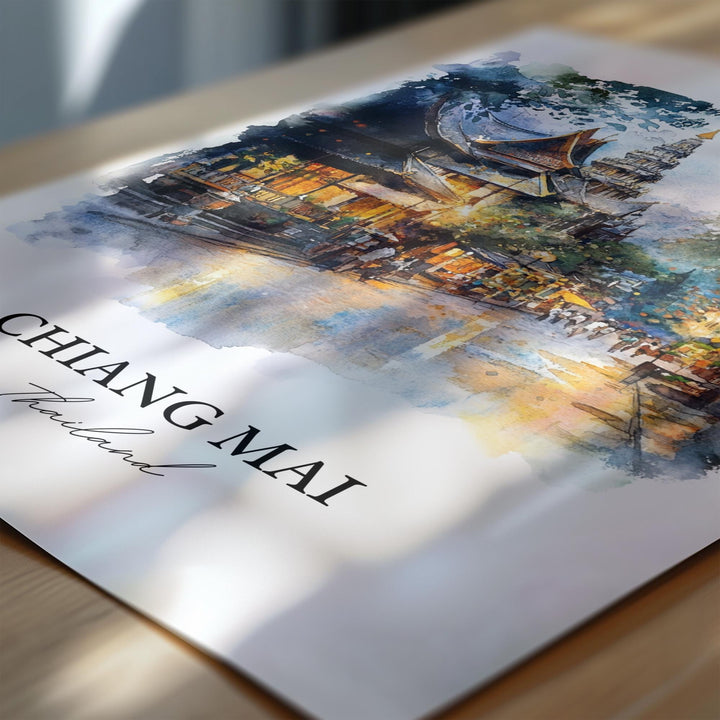 Chiang Mai Wall Art, Chiang Mai Print, Thailand Watercolor Art, Chiang Mai Gift, Travel Print, Travel Poster, Housewarming Gift