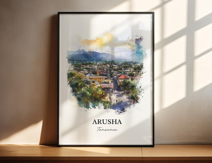Arusha Tanzania Wall Art, Mt. Meru Print, Tanzania Watercolor Art, Arusha Tanzania Gift, Travel Print, Travel Poster, Housewarming Gift