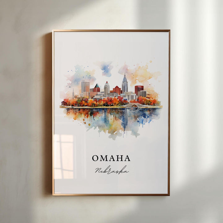 Omaha NE wall art - Nebraska, Omaha poster, Omaha Nebraska Cityscape Wedding gift, Birthday present, Custom Text, Personalized Gift