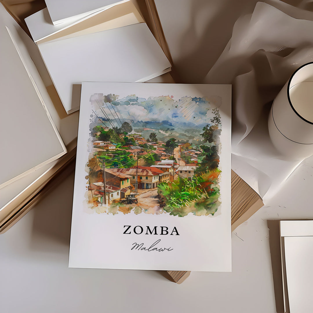 Zomba Malawi Wall Art, Zomba Print, Zomba Watercolor, Zomba Malawi Gift,