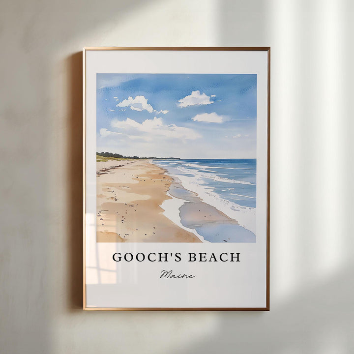 Goochs Beach Wall Art, Goochs Beach Print, Kennebunk Watercolor Art, Kennebunk ME Gift,