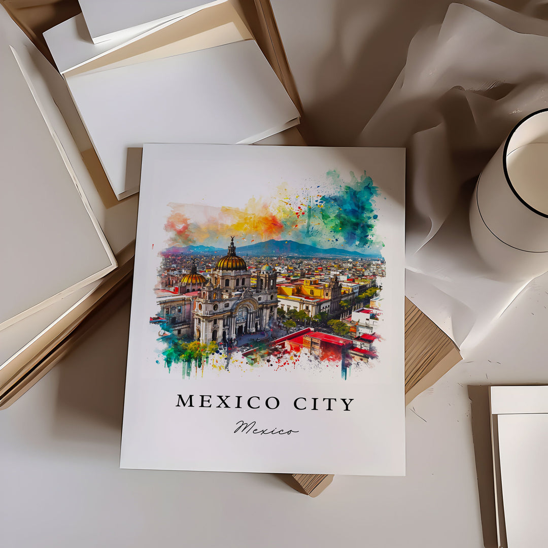 Mexico City watercolor travel art - Mexico, Mexico City print, Wedding gift, Birthday present, Custom Text, Perfect Gift