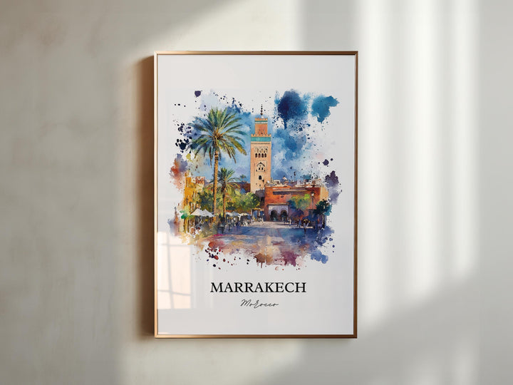 Marrakech Wall Art, Marrakech Print, Morocco Watercolor Art, Marrakech Gift, Travel Print, Travel Poster, Housewarming Gift
