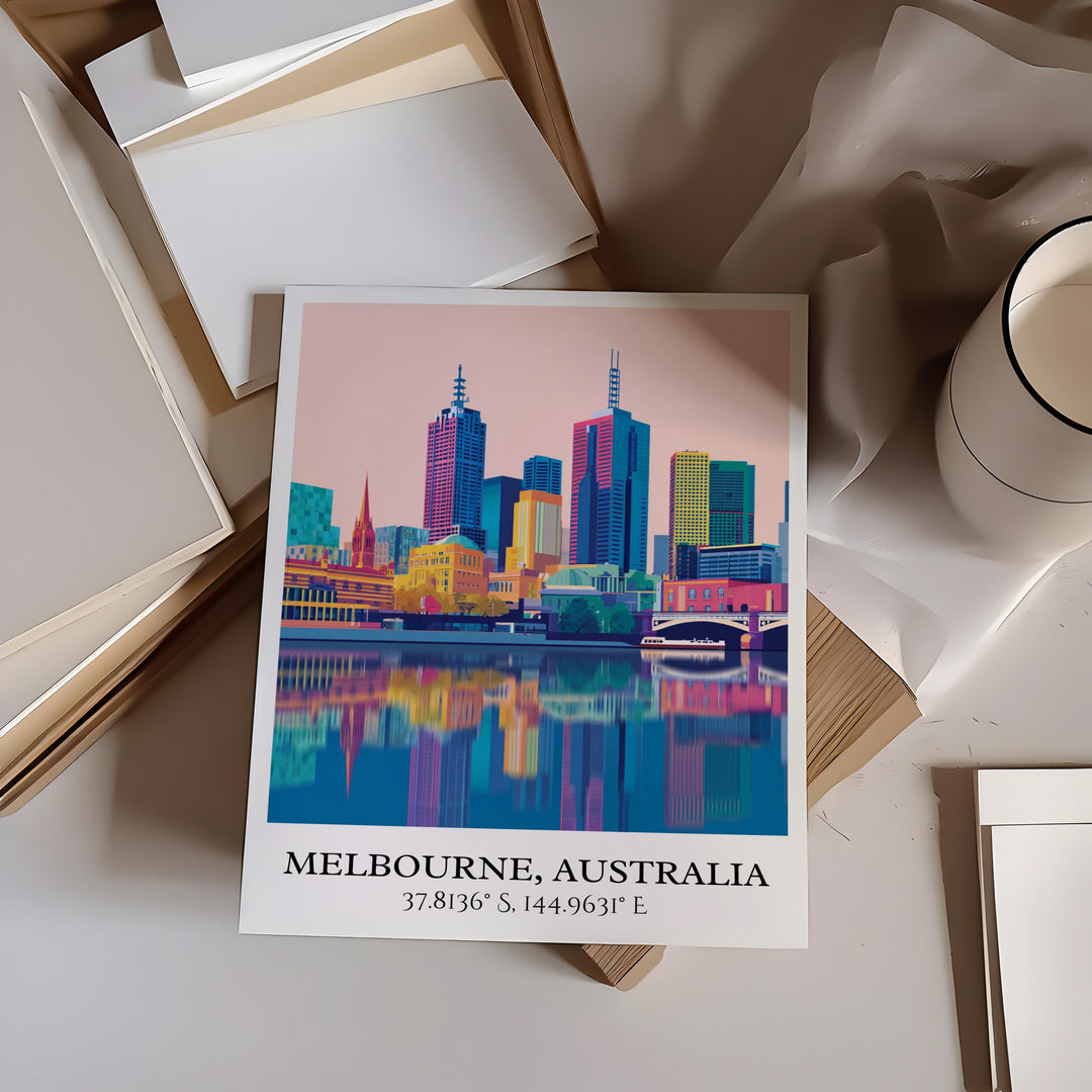 Melbourne Art, Melbourne Retro Travel Art, Melbourne Home Decor, Melbourne Gift, Australia Travel Art, Travel Prints, Housewarming Gift