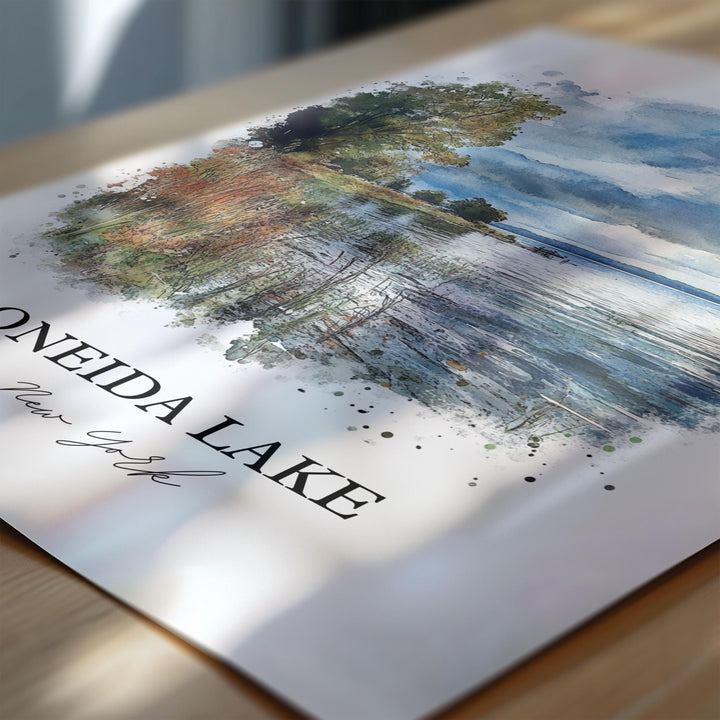 Oneida Lake Wall Art, Oswego Lake Print, New York Watercolor Art, Oneida Lake NY Gift, Travel Print, Travel Poster, Housewarming Gift