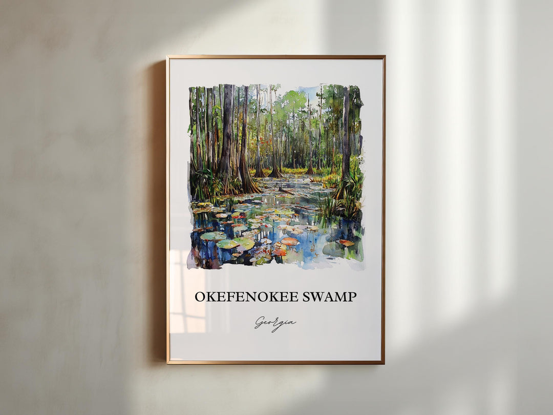 Okefenokee Swamp Wall Art, Okefenokee Print, Georgia Watercolor Art, Okefenokee Swamp Gift, Travel Print, Travel Poster, Housewarming Gift