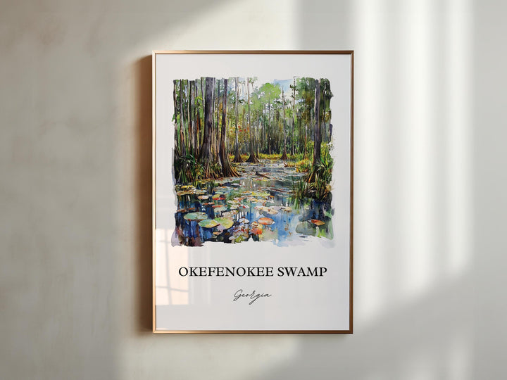 Okefenokee Swamp Wall Art, Okefenokee Print, Georgia Watercolor Art, Okefenokee Swamp Gift, Travel Print, Travel Poster, Housewarming Gift