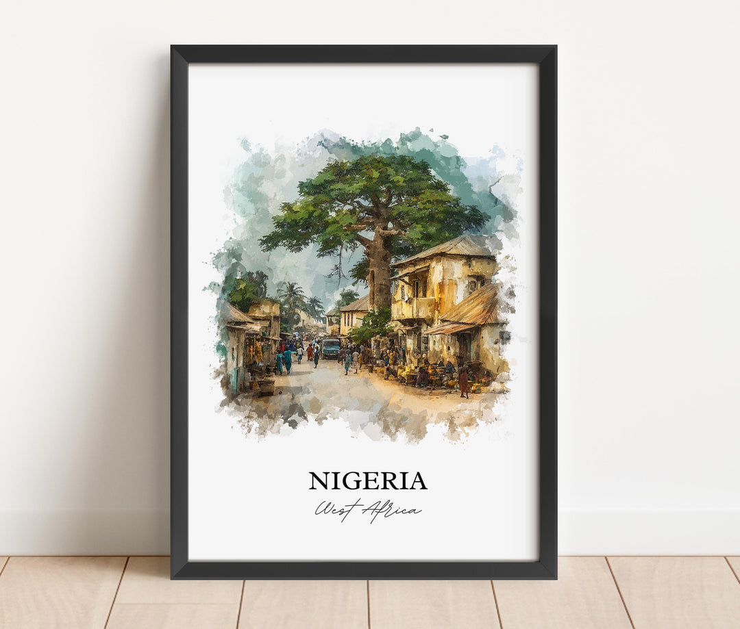 Nigeria Wall Art, Nigeria Africa Print, Nigeria Watercolor Art, Nigeria Country Gift, Travel Print, Travel Poster, Housewarming Gift