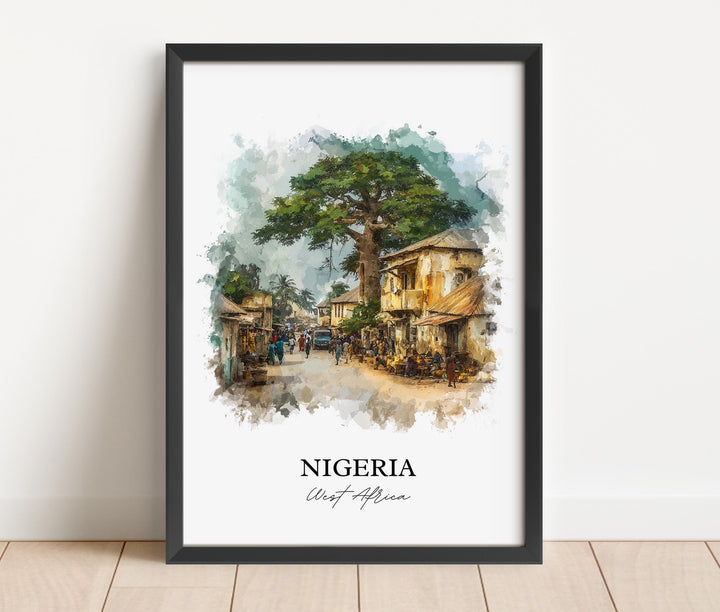 Nigeria Wall Art, Nigeria Africa Print, Nigeria Watercolor Art, Nigeria Country Gift, Travel Print, Travel Poster, Housewarming Gift