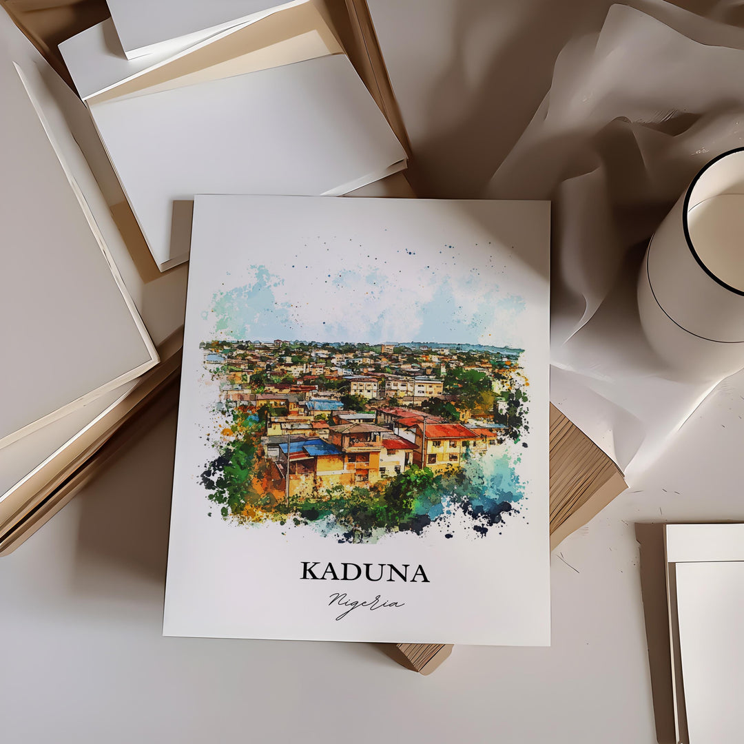 Kaduna Wall Art, Northern Nigeria Print, Nigeria Watercolor Art, Kaduna Nigeria Gift, Travel Print, Travel Poster, Housewarming Gift