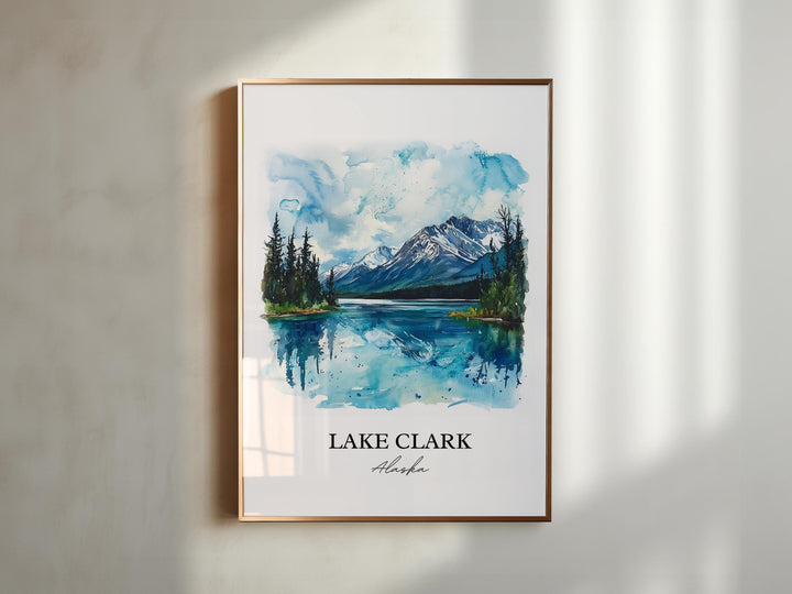 Lake Clark Wall Art, Anchorage Print, Lake Clark Alaska Watercolor Art, Lake Clark AK Gift, Travel Print, Travel Poster, Housewarming Gift