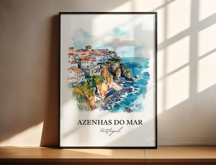 Azenhas Do Mar Wall Art, Sintra Print, Portugal Watercolor Art, Azenhas Do Mar Gift, Travel Print, Travel Poster, Housewarming Gift