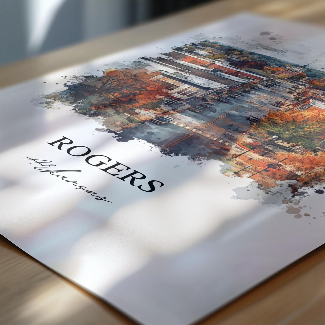 Rogers Arkansas Wall Art, Rogers AR Print, Ozarks Watercolor Art, Benton County Gift, Travel Print, Travel Poster, Housewarming Gift