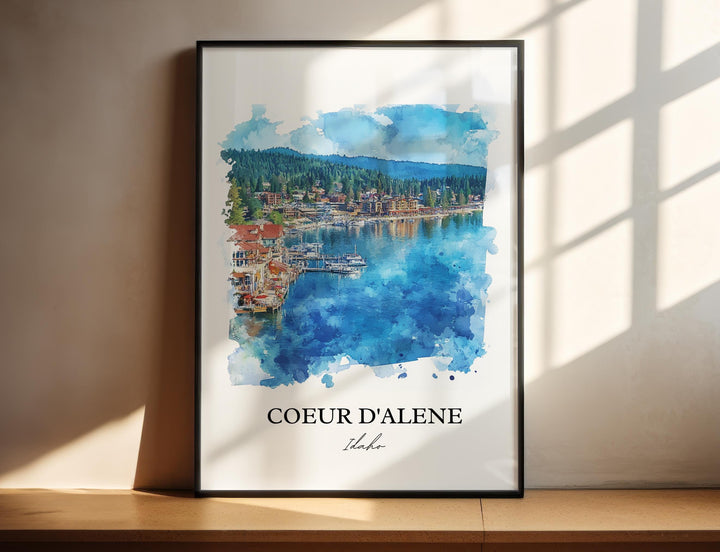 Coeur D'Alene Wall Art, Coeur D'Alene ID Print, Idaho Watercolor Art, Coeur D'Alene Gift, Travel Print, Travel Poster, Housewarming Gift