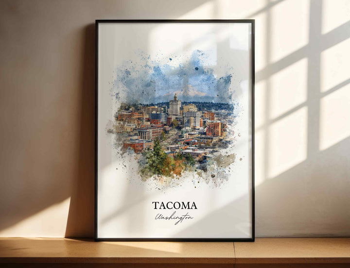 Tacoma WA Wall Art, Tacoma Print, Washington Watercolor Art, Puget Sound Gift, Travel Print, Travel Poster, Housewarming Gift