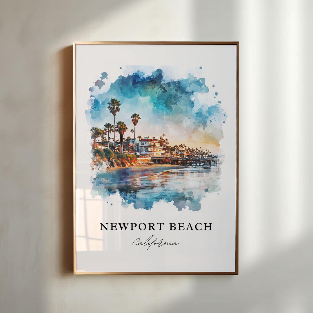 Newport Beach Wall Art, Newport Beach Print, Balboa Watercolor Art, Newport Beach Gift,