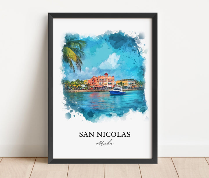 San Nicolas Wall Art, Oranjestad Print, Aruba Watercolor Art, San Nicolas Aruba Gift, Travel Print, Travel Poster, Housewarming Gift